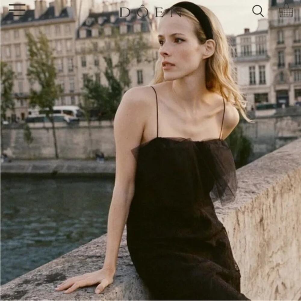 Doen Black Maxi Slip Dress with Sheer Overlay